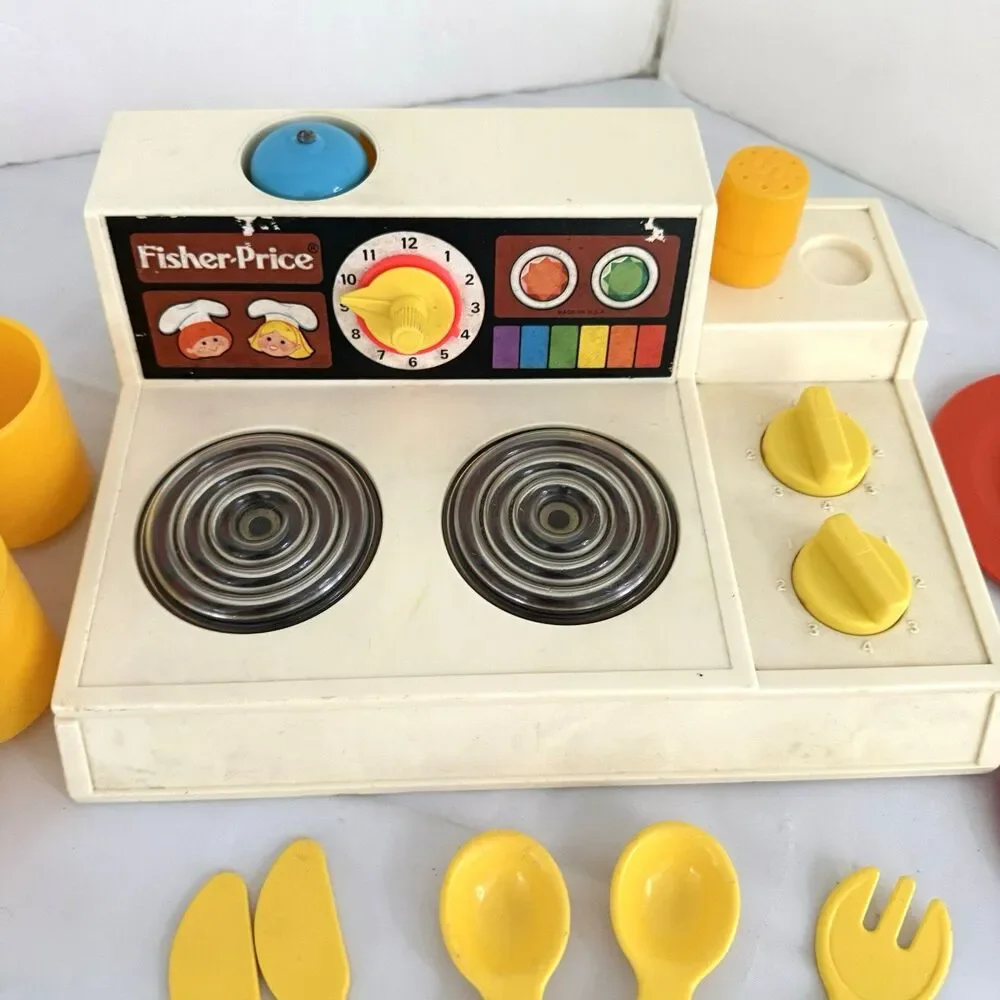 Vtg 1978 Fisher-Price Stove Top Glow Magic Burners 919 Accessories Bell WORKS